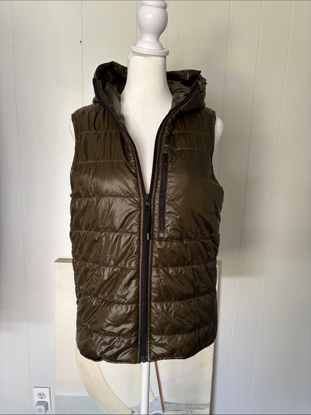 Zara Olive Green Hooded Quilted Puffer Vest